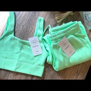 Lime green sports bra and sweatpants set